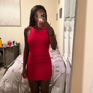 Brigitte Ruched Bodycon Dress in Red